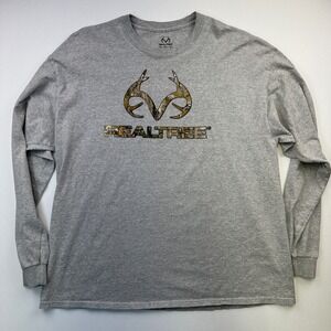 Realtree Camo Logo Long Sleeve T-Shirt Men's Gray 2XL Deer Hunting Outdoors